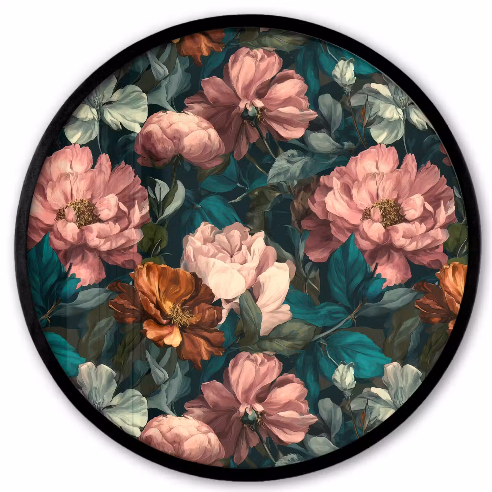 Ronde fotolijst - Bloemen - Schilderachtig - Patroon - Roze — 1