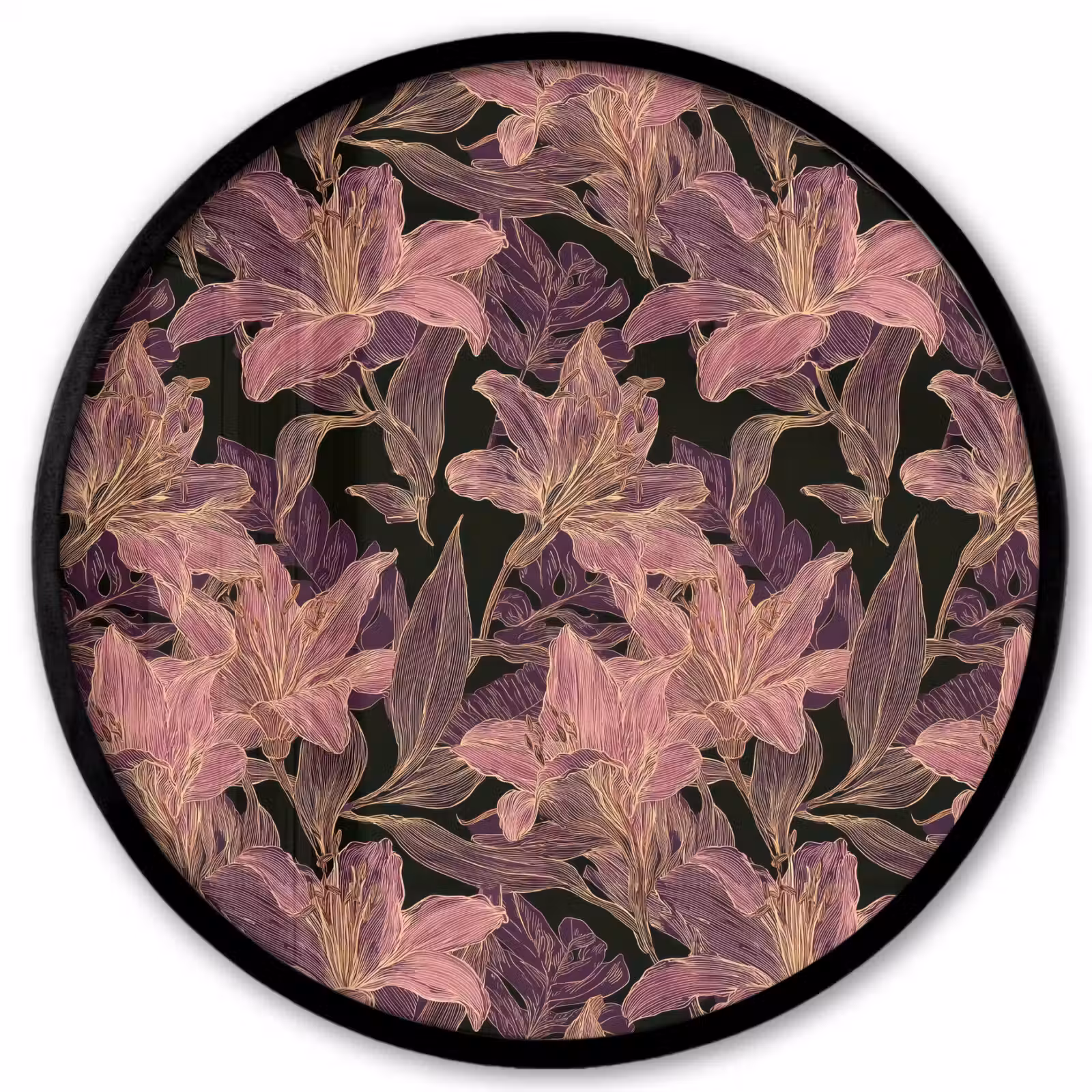 Ronde fotolijst - Lelies - Patroon - Paars - Goud — 1