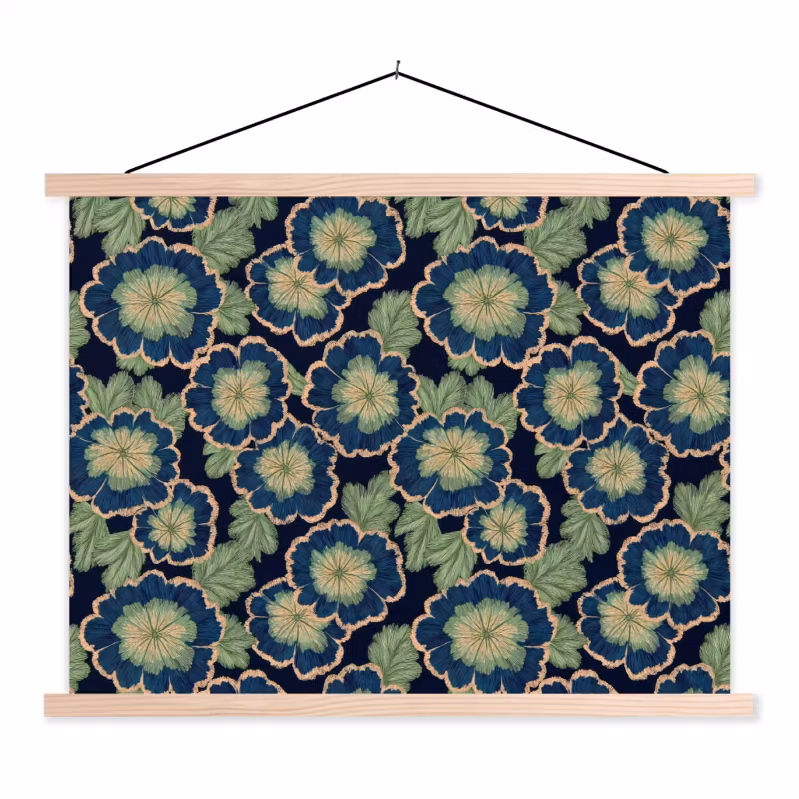 Schoolplaat - Bloemen - Borduurwerk - Patroon - Blauw - Groen — 1
