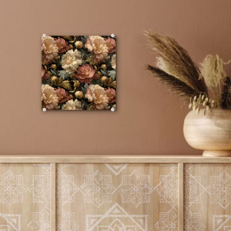 Glas schilderij - Bloemen - Barok - Patroon - Roze - Crème — 6