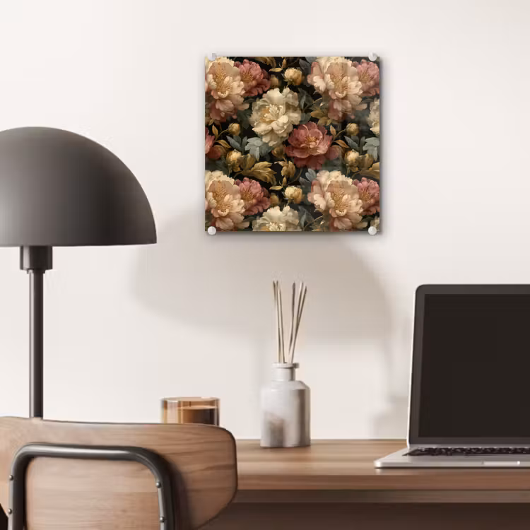 Glas schilderij - Bloemen - Barok - Patroon - Roze - Crème — 7