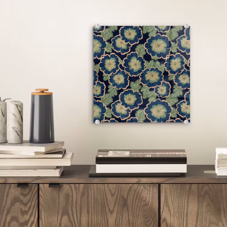 Glas schilderij - Bloemen - Borduurwerk - Patroon - Blauw - Groen — 2