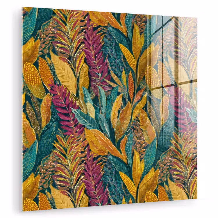 Glas schilderij - Tropische - Botanisch - Patroon - Kleurrijk - Exotisch — 1