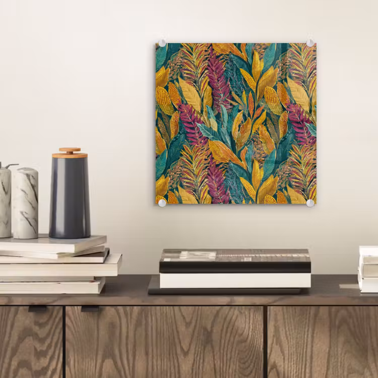 Glas schilderij - Tropische - Botanisch - Patroon - Kleurrijk - Exotisch — 2