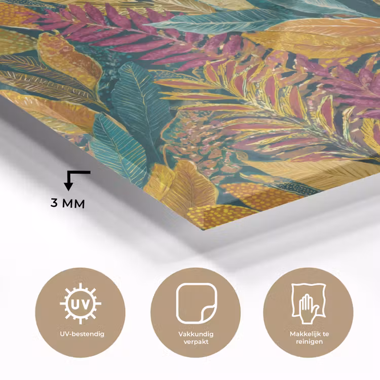 Glas schilderij - Tropische - Botanisch - Patroon - Kleurrijk - Exotisch — 3