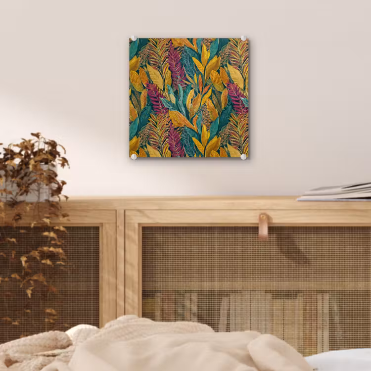 Glas schilderij - Tropische - Botanisch - Patroon - Kleurrijk - Exotisch — 5
