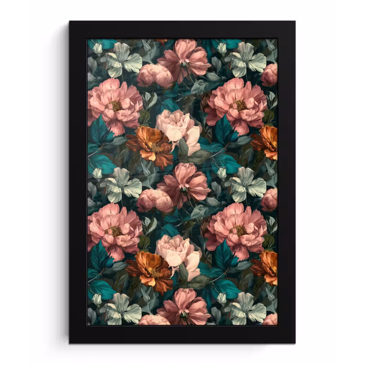 Poster met lijst - Bloemen - Schilderachtig - Patroon - Roze — 1