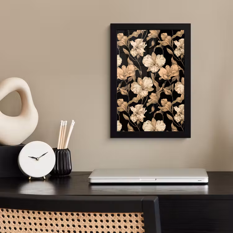 Poster met lijst - Orchideeën - Lijntekening - Patroon - Beige - Zwart — 2