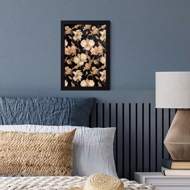 Poster met lijst - Orchideeën - Lijntekening - Patroon - Beige - Zwart — 3