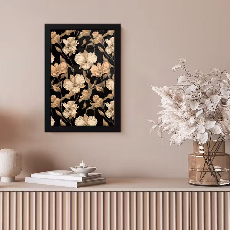 Poster met lijst - Orchideeën - Lijntekening - Patroon - Beige - Zwart — 5