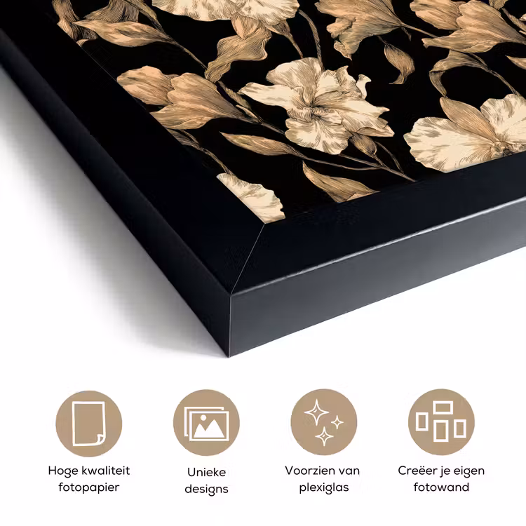 Poster met lijst - Orchideeën - Lijntekening - Patroon - Beige - Zwart — 6