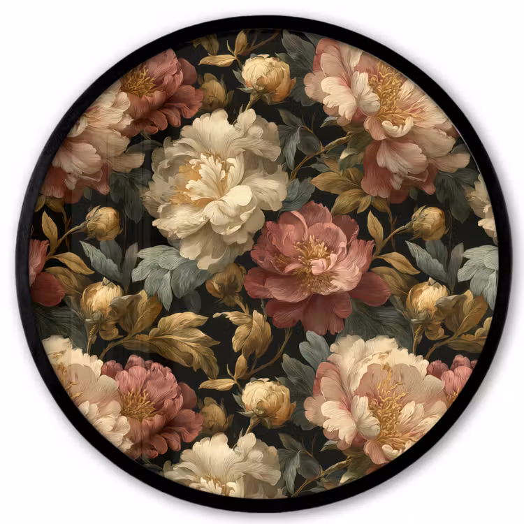 Ronde fotolijst - Bloemen - Barok - Patroon - Roze - Crème — 1