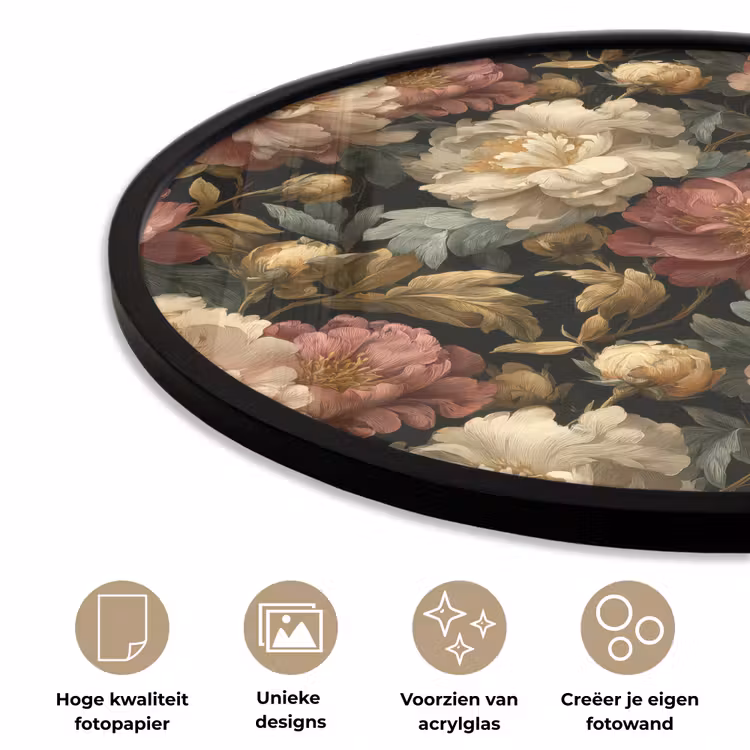 Ronde fotolijst - Bloemen - Barok - Patroon - Roze - Crème — 2