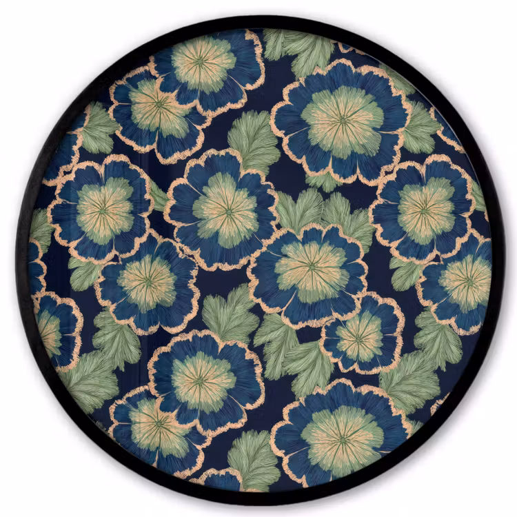 Ronde fotolijst - Bloemen - Borduurwerk - Patroon - Blauw - Groen — 1