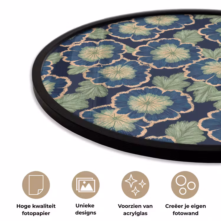 Ronde fotolijst - Bloemen - Borduurwerk - Patroon - Blauw - Groen — 2