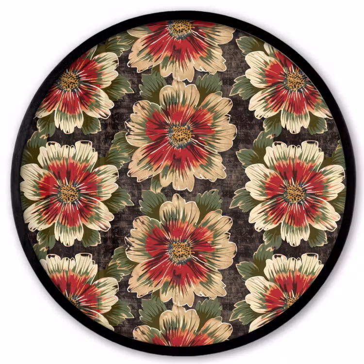 Ronde fotolijst - Bloemen - Klassiek - Patroon - Rood — 1