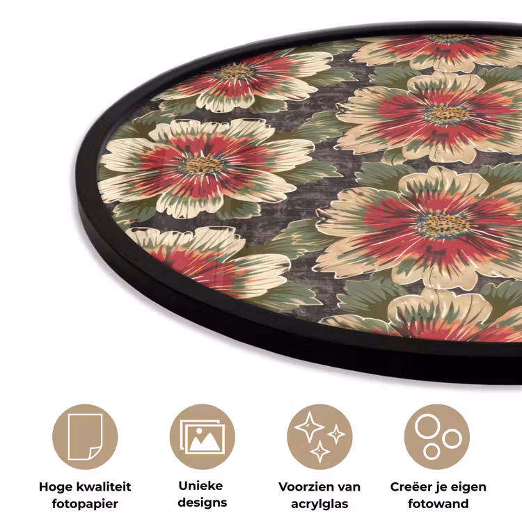 Ronde fotolijst - Bloemen - Klassiek - Patroon - Rood — 2