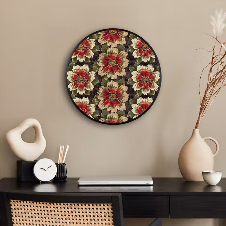 Ronde fotolijst - Bloemen - Klassiek - Patroon - Rood — 3