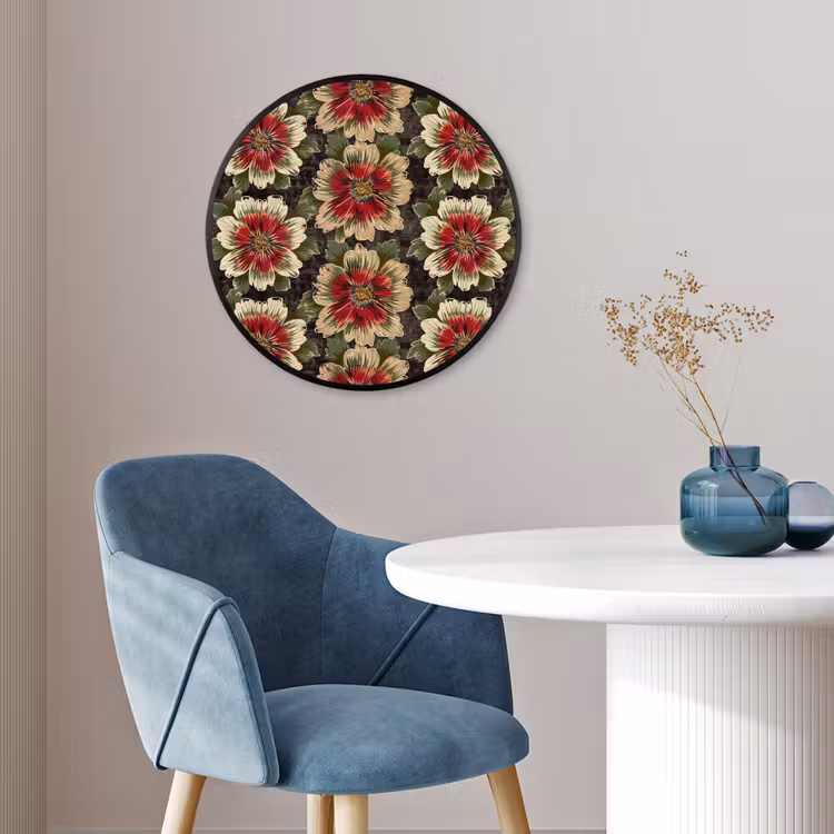 Ronde fotolijst - Bloemen - Klassiek - Patroon - Rood — 4