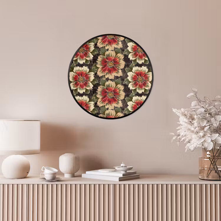 Ronde fotolijst - Bloemen - Klassiek - Patroon - Rood — 5
