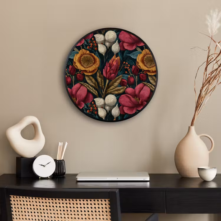 Ronde fotolijst - Bloemen - Patroon - Rood - Goud — 3