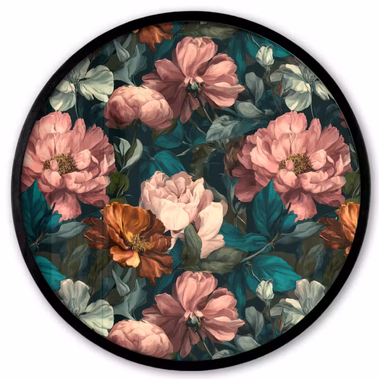 Ronde fotolijst - Bloemen - Schilderachtig - Patroon - Roze — 1
