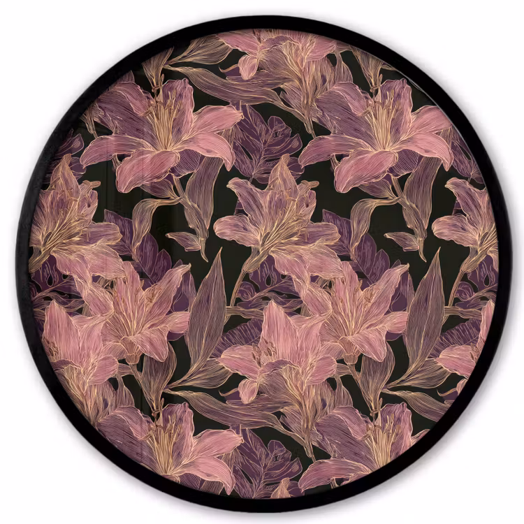 Ronde fotolijst - Lelies - Patroon - Paars - Goud — 1