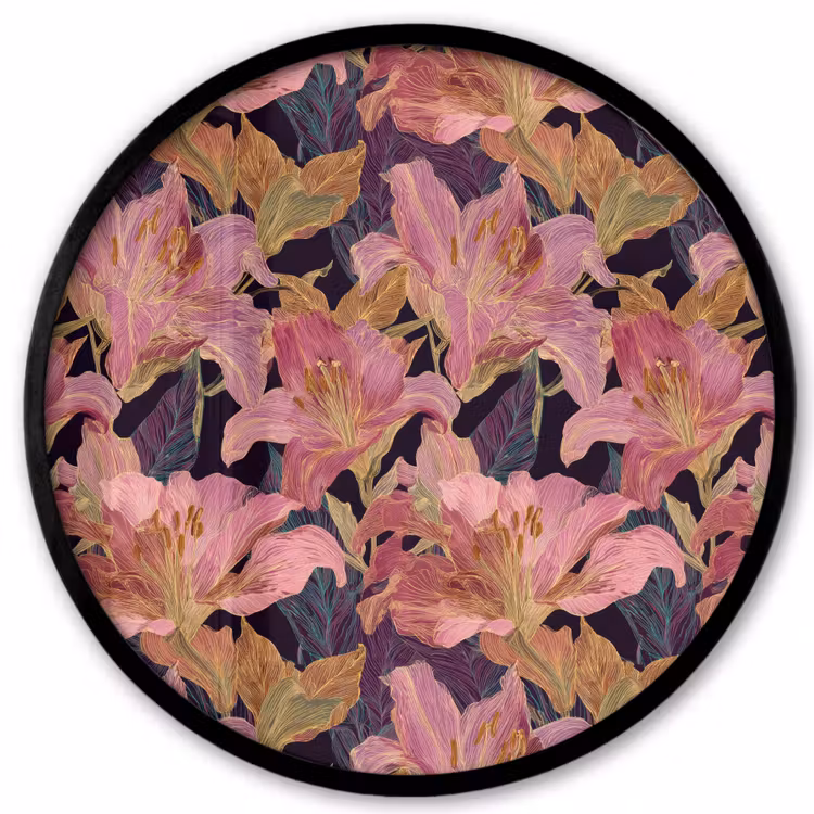 Ronde fotolijst - Lelies - Patroon - Roze - Goud — 1