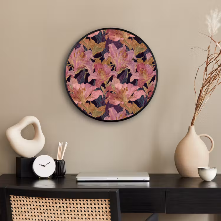 Ronde fotolijst - Lelies - Patroon - Roze - Goud — 3