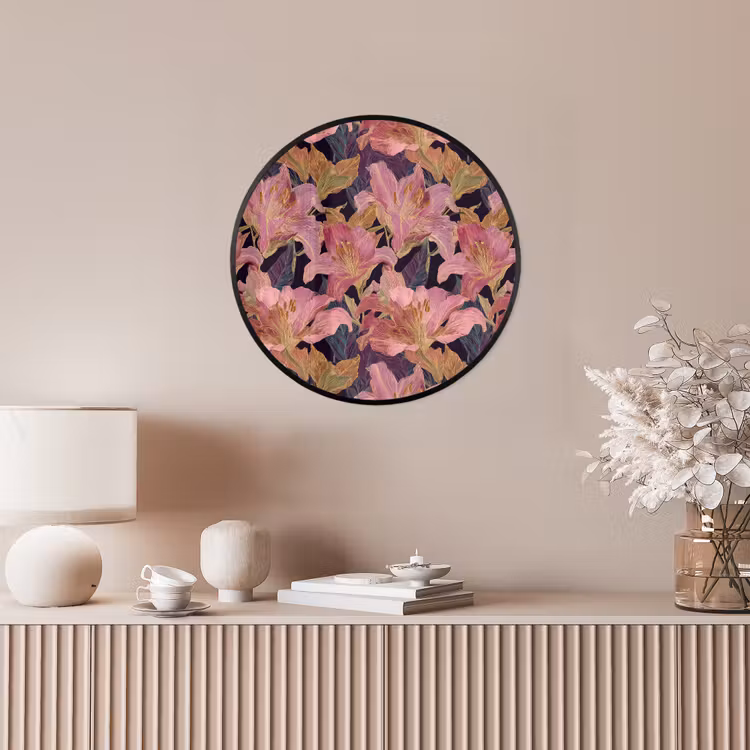 Ronde fotolijst - Lelies - Patroon - Roze - Goud — 5