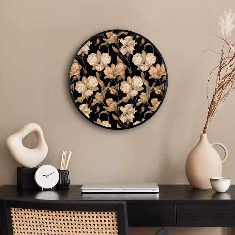 Ronde fotolijst - Orchideeën - Lijntekening - Patroon - Beige - Zwart — 3