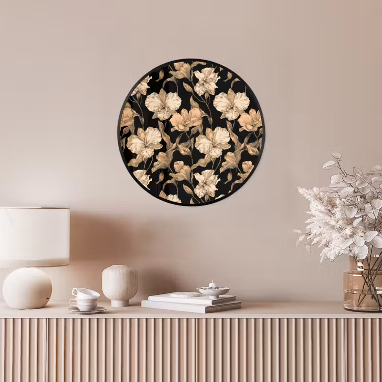 Ronde fotolijst - Orchideeën - Lijntekening - Patroon - Beige - Zwart — 5
