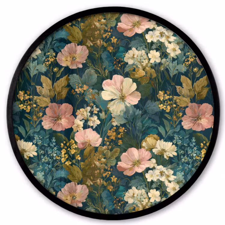 Ronde fotolijst - Wilde bloemen - Botanisch - Patroon - Roze - Romantisch — 1