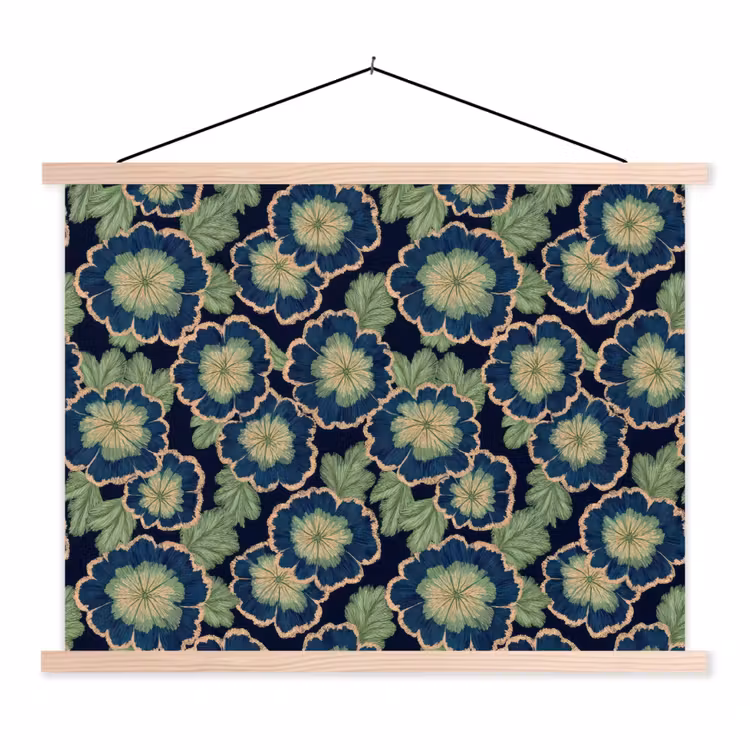 Schoolplaat - Bloemen - Borduurwerk - Patroon - Blauw - Groen — 1