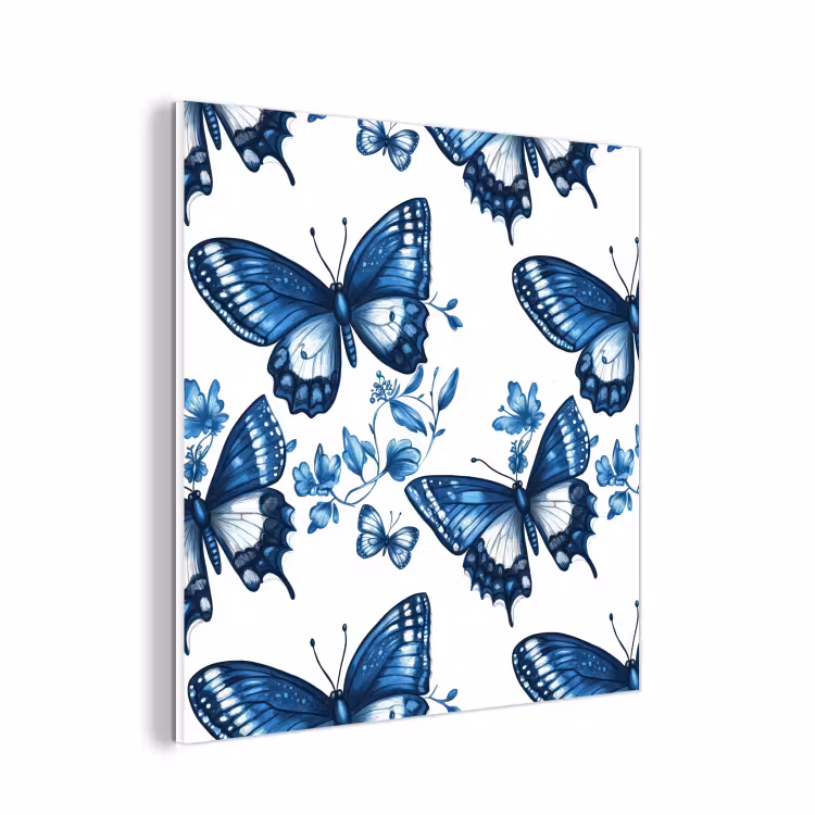 Forex - Blauw - Vlinders - Bloemen - Wit — 1