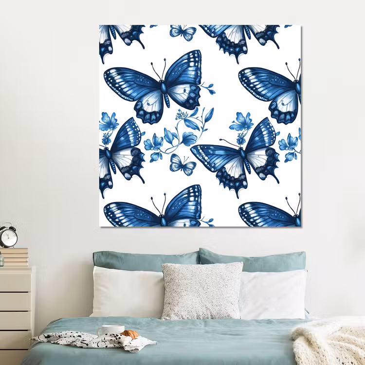 Forex - Blauw - Vlinders - Bloemen - Wit — 2