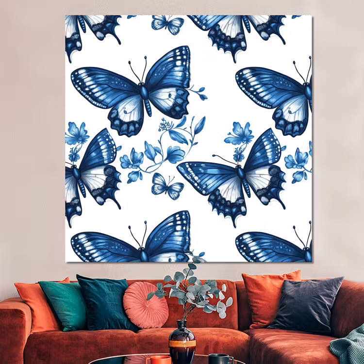 Forex - Blauw - Vlinders - Bloemen - Wit — 3