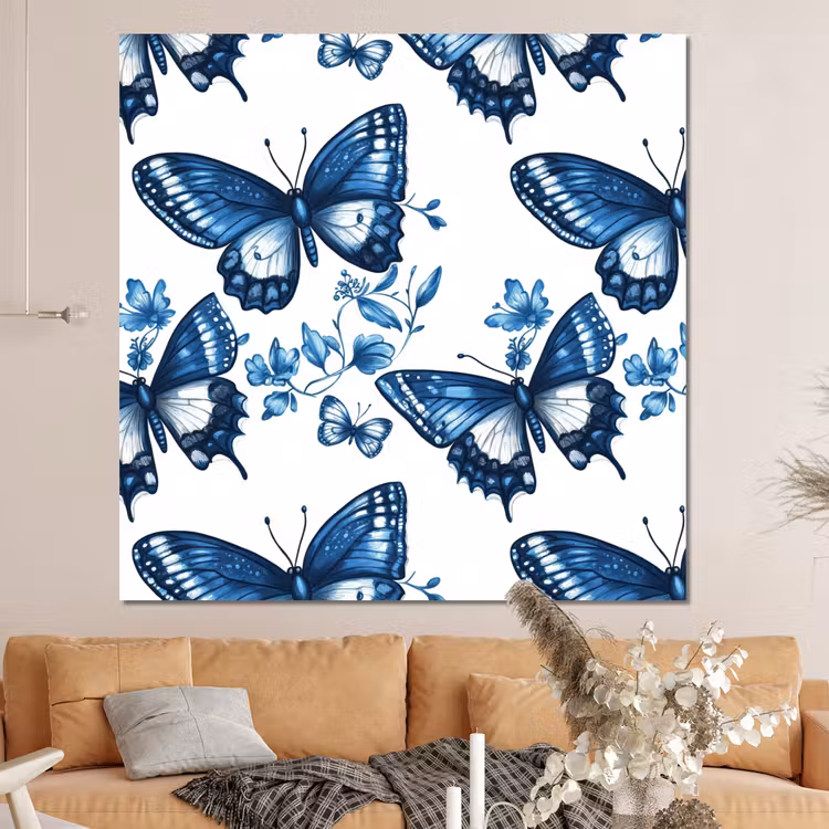 Forex - Blauw - Vlinders - Bloemen - Wit — 4