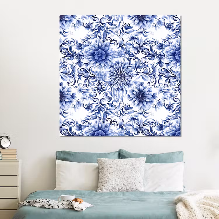 Forex - Bloemen - Blauw - Patroon - Wit — 2