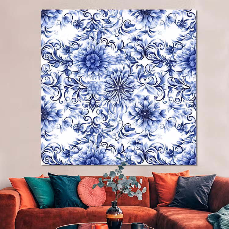 Forex - Bloemen - Blauw - Patroon - Wit — 3