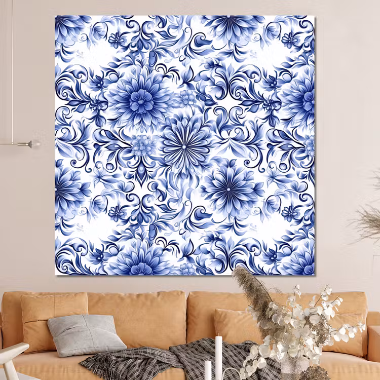 Forex - Bloemen - Blauw - Patroon - Wit — 4