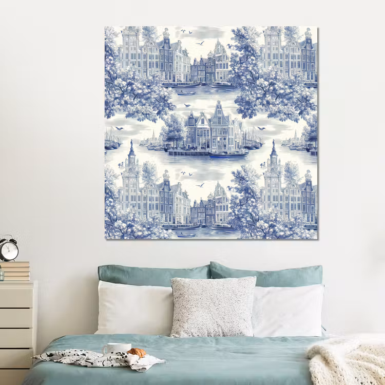 Forex - Huizen - Bomen - Water - Vogels - Blauw — 2