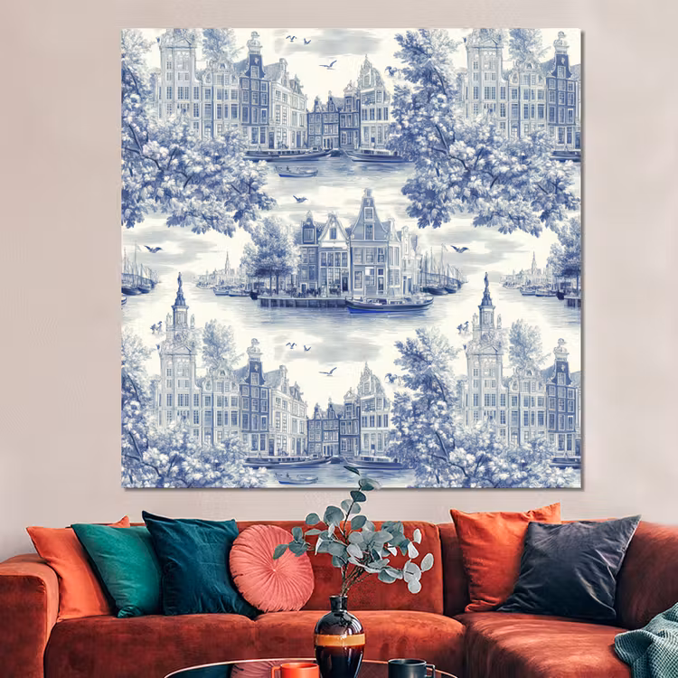 Forex - Huizen - Bomen - Water - Vogels - Blauw — 3