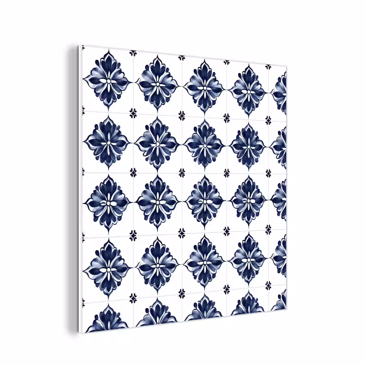 Forex - Tegelmotief - Blauw - Wit - Bloem — 1