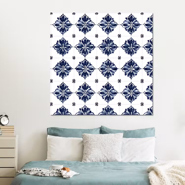 Forex - Tegelmotief - Blauw - Wit - Bloem — 2