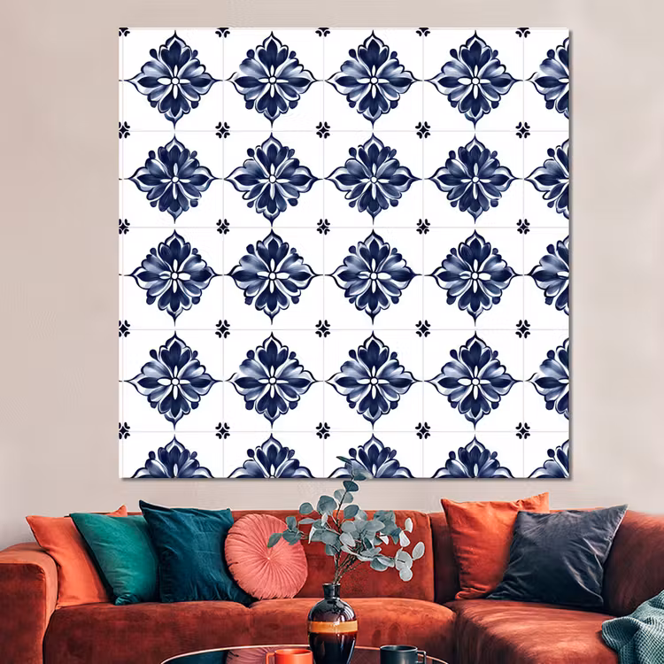 Forex - Tegelmotief - Blauw - Wit - Bloem — 3
