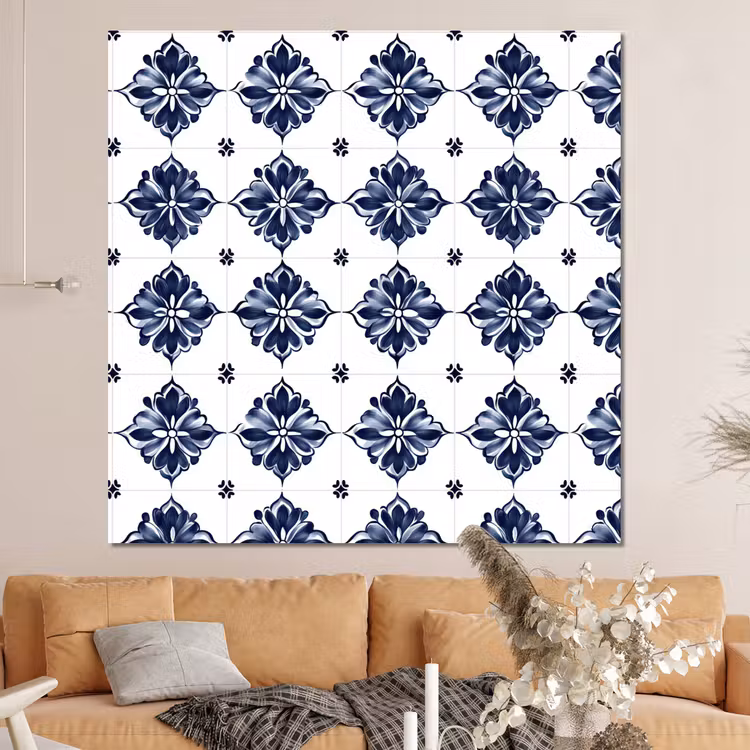 Forex - Tegelmotief - Blauw - Wit - Bloem — 4