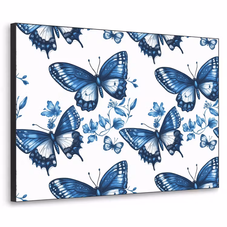 Art Frame - Blauw - Vlinders - Bloemen - Wit — 1