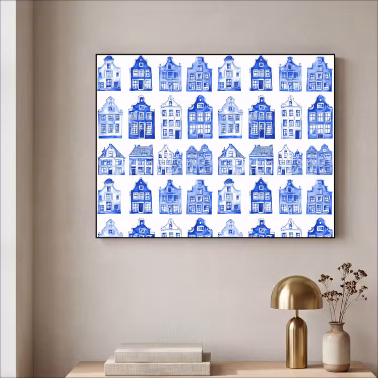 Art Frame - Patroon - Huizen - Blauw — 5