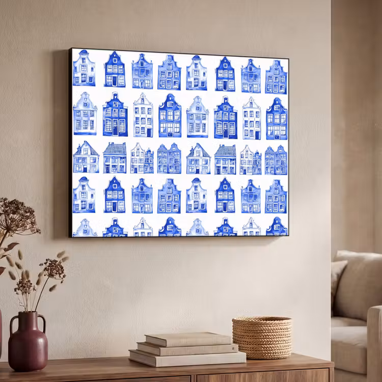 Art Frame - Patroon - Huizen - Blauw — 7